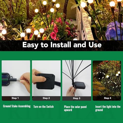 Image of Plastic Firefly Outdoor Solar Decoration Waterproof LED Light For Garden Balcony (Pack Of 1), 4.8 X 4.8 X36.3 cm,Gold