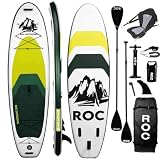 Roc Inflatable Stand Up Paddle Board 10' 6" with Premium SUP Paddle Board Accessories, Wide Stable Design, Non-Slip Comfort Deck for Youth & Adults (Lime W/Kayak Seat)