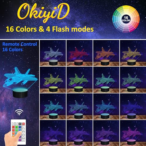 Image of OkiyiD Airplane Model Gifts for Boys Men Pilot,16 Colors 3D Airplane Night Light for Aviation Lovers Room Decor,F-22 Raptor Vehicle Flighter Jet Plane 3D Illusion Lamp for Kids Xmas Gifts