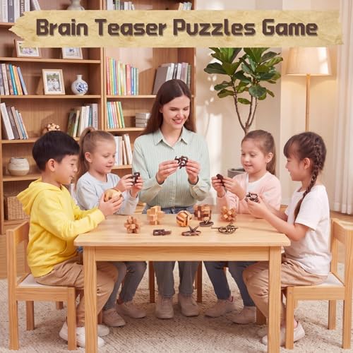 Yilloog 30 Pcs Back to School Gifts Brain Teaser Puzzles for Kids Adults Wooden Metal Brain Teaser Puzzles Game 3D Wooden IQ Challenge Game Wire Unlock Desktop Toys for Family Party Favor Travel Pouch - Image 4