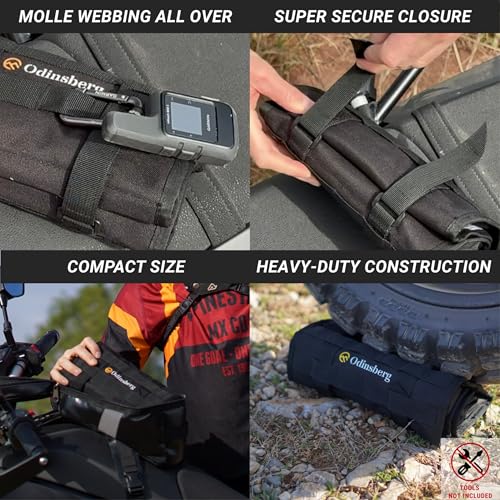 ODINSBERG Motorcycle Tool Roll Bag Tools NOT Included - Small Tool Bag Wrench Roll Up Tool Bag Organizer Pouch Wrap Motorcycle Tool Kit Box For Harley Enduro Dirt Bike UTV Motorcycle Accessories Gear