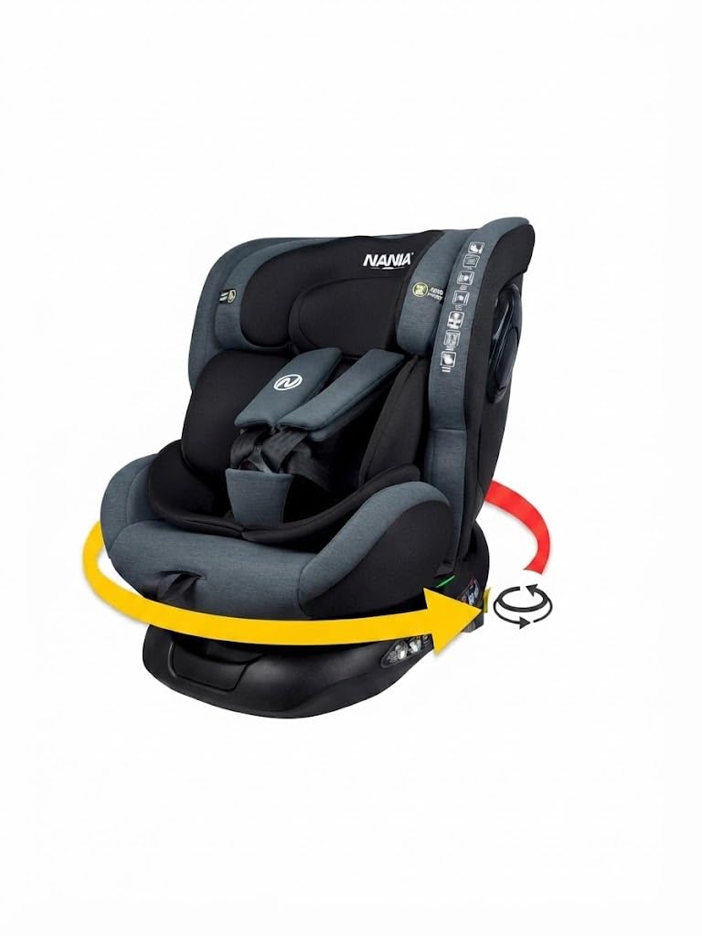 Nania, Parma, Siège auto, i-Size, Pivotant 360, évolutif, naissance et jusqu'à 12 ans environ, Groupe 0/1/2/3, 40-150 cm, Siège Auto ISOFIX, avec indicateur electronique d'installation, Inclinable