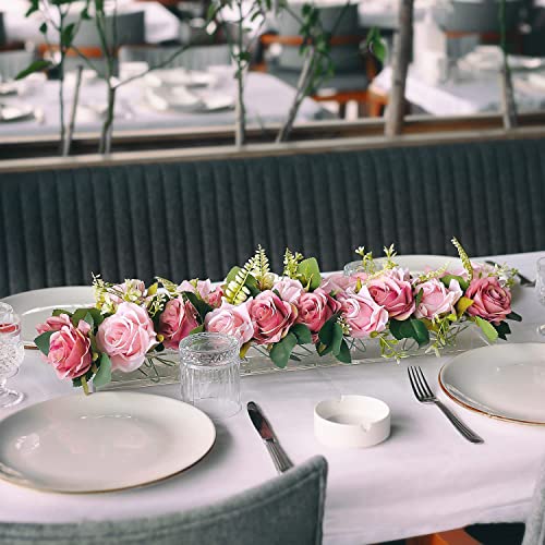 Purhyac Rectangular Floral Centerpiece For Dining Table, Led Lights Clear Acrylic Flower Vase Rectangular Floral Centerpiece For Weddings Home Decor (12 * 3.9 * 2.5 In), 12*3.9*2.5 In/12 Holes #TOP1