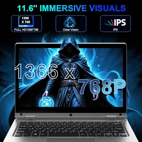 LEEDOW 11.6'' Laptop PC Celeron N4020 6GB RAM 128GB SSD, 360° Foldable Laptop Touchscreen, 2.4G/5G Dual Band WiFi, Bluetooth 4.2, W 11 Pro, HDMI, Notebook Support 256GB SD Card Expansion - Silver - Image 4