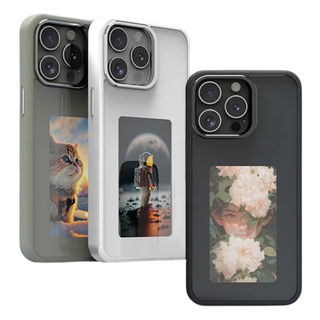 Custodia protettiva per iPhone con display E-Ink a quattro colori, custodia fai da te per smartphone per iPhone 13/14/15 (Nero, iPhone 14 Pro Max)
