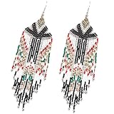 Pendientes largos con borla de la bandera americana, pendientes bohemios con cuentas de semillas, pendientes de borla, idea de regalo para mujeres, niñas Negro