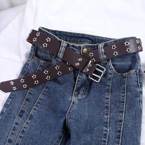 Women Waistband, Double Grommet Star Hole PU Leather Belt, Metal Buckle Belts, Waist Strap Belt Punk Belts for Jeans Dresses3