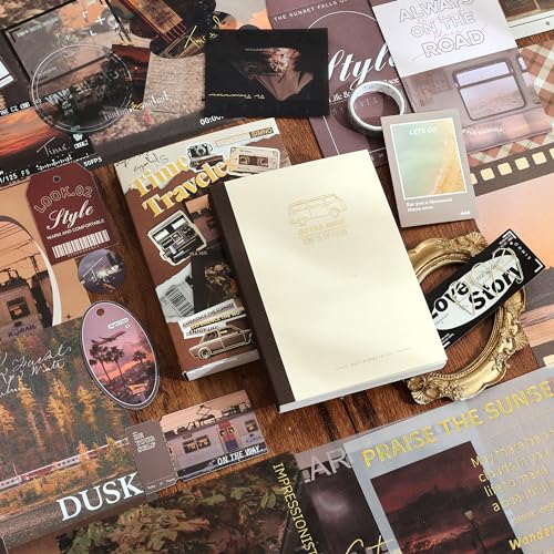 Image of Scrapbooking Supplies Kit, Aesthetic Daily Life Travel Scrapbook Kit for Bullet Junk Journal, Stationery, A6 Grid Notebook, Flower DIY Journaling Supplies, Birthday Craft Gift Teen Girl Women