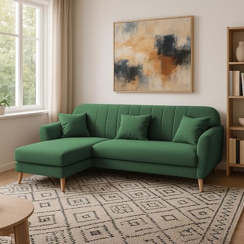 Image of Atticus LHS 4 Seater L Shape Sofa Set for Living Room (Green Fabric) Premium Fabric Sofa Set