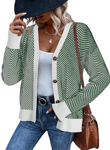 Dokotoo Women's 2025 Fashion Casual Open Front Long Sleeve Chunky Knit Striped Cardigans Sweaters Outerwear Coats