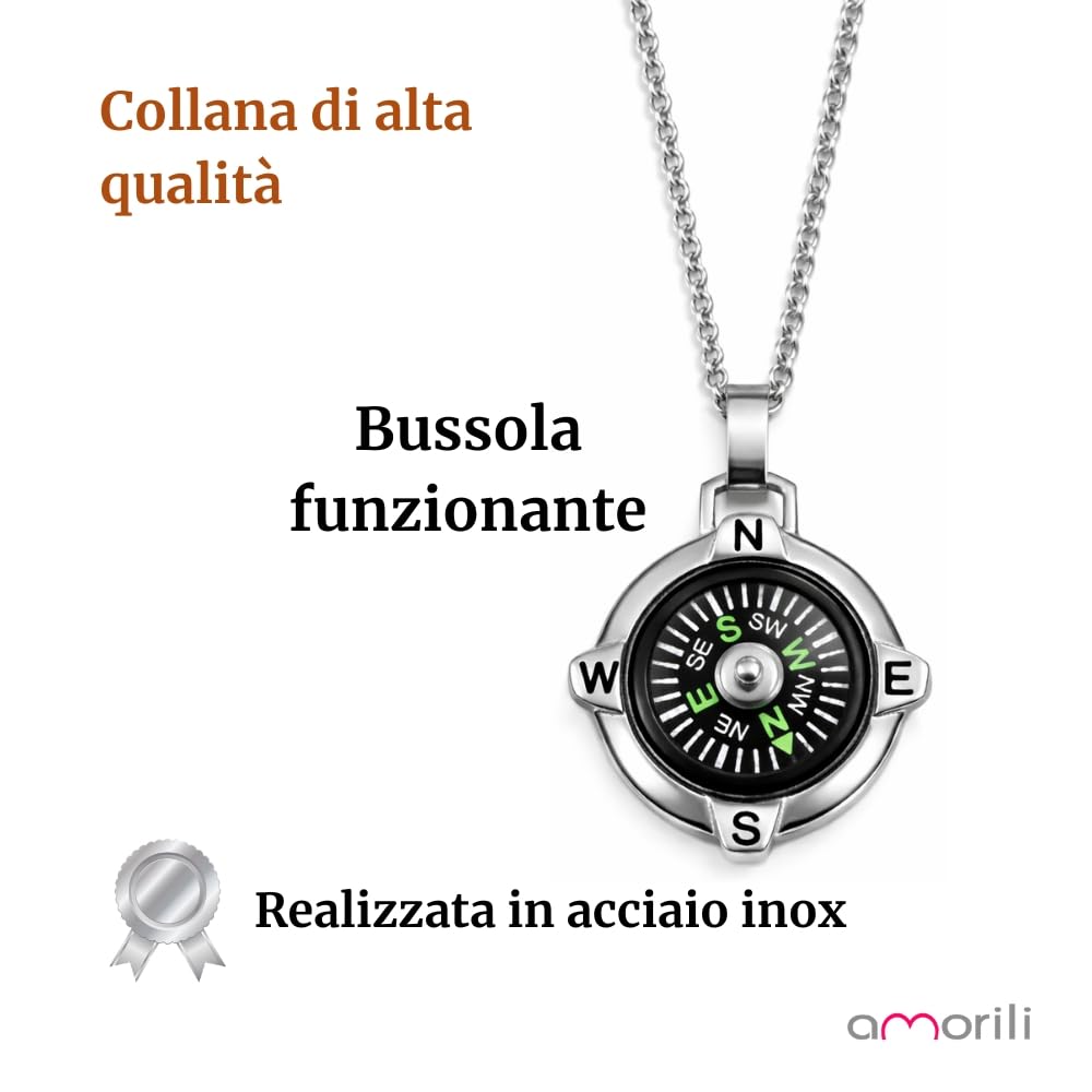 Collana Uomo Bussola Rosa dei Venti – Gioiello Nautico da Uomo con Ciondolo Bussola – Collier Mare Estate per Appassionati di Vela e Nautica