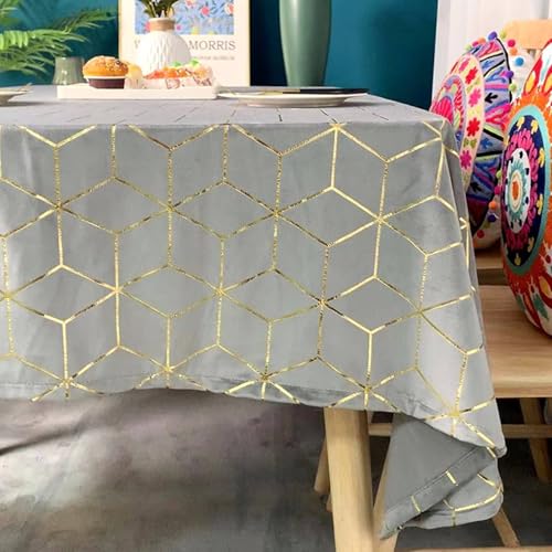 Nappe de table rectangulaire velours 140x220cm motif moderne gris KnSam