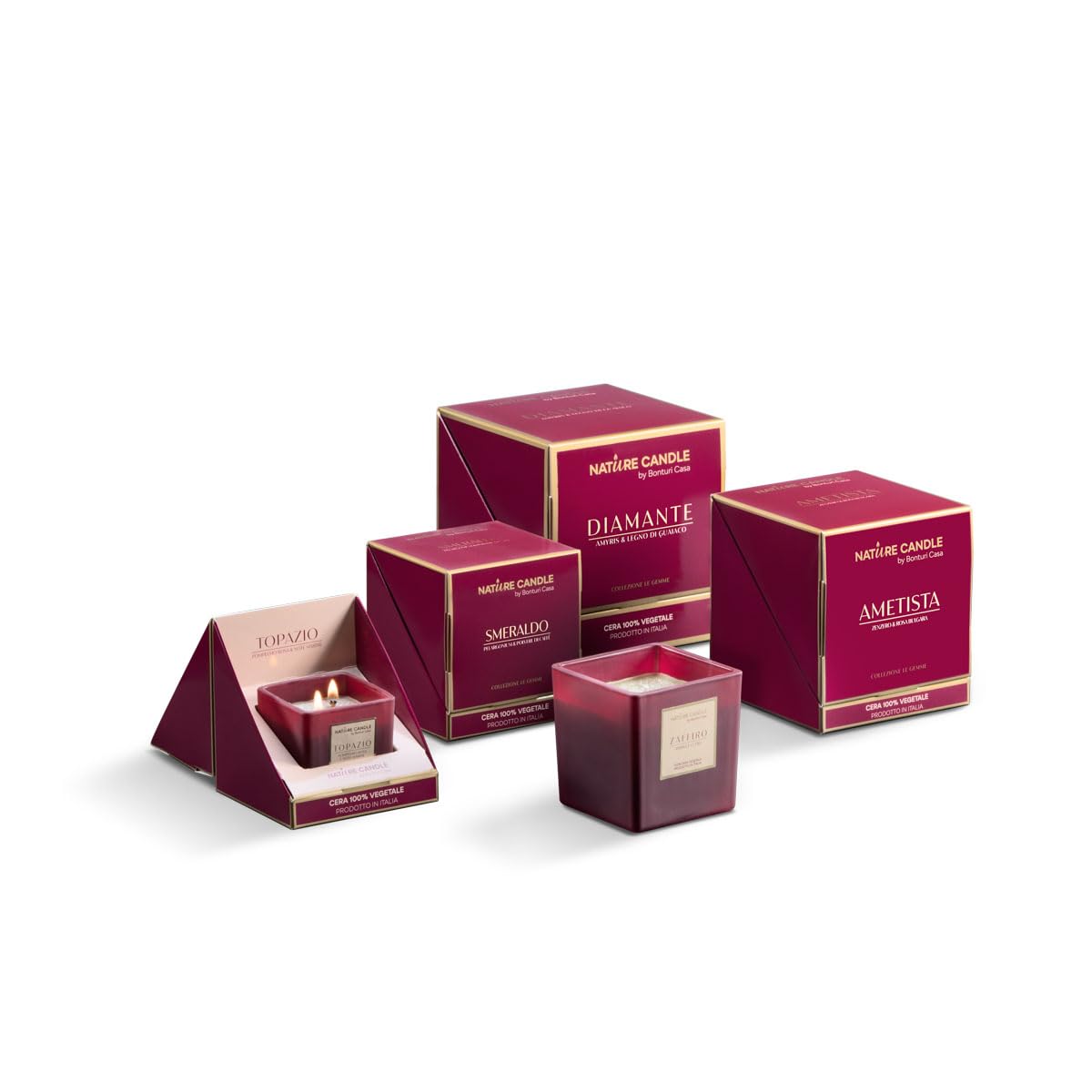 Nature Candle Linie Le Gemme - Duftkerzen 330 g - Amethyst - Ingwer und bulgarische Rose
