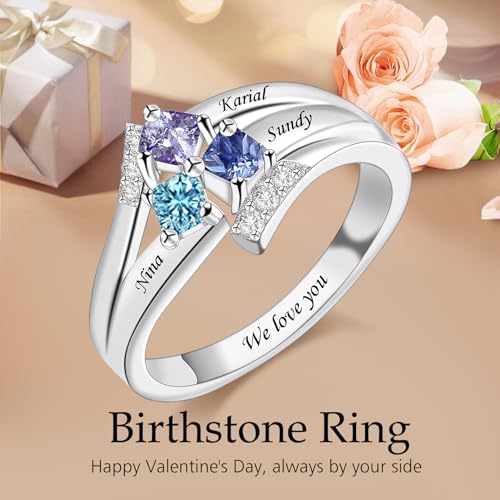 BAUMA AUTO Personalized Mothers Rings with 1-9 Simulated Birthstones Custom Anniversary Rings for Women Family Name Rings for Mom2