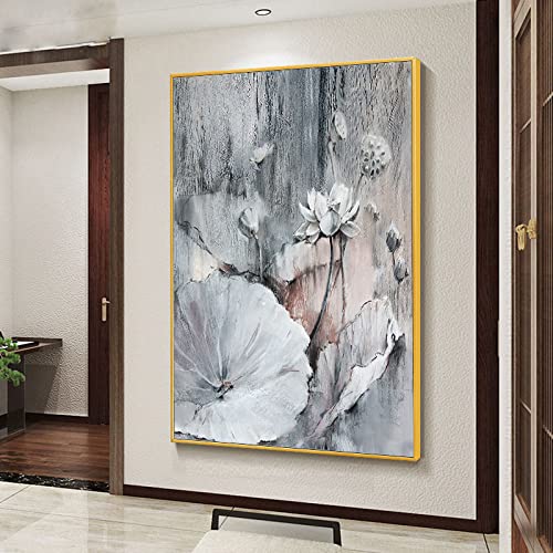 Peinture couteau 3D lotus pour sublimer un couloir de luxe moderne