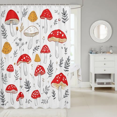 Rideau de douche imperméable champignons 3D pour éviter les moisissures - 3