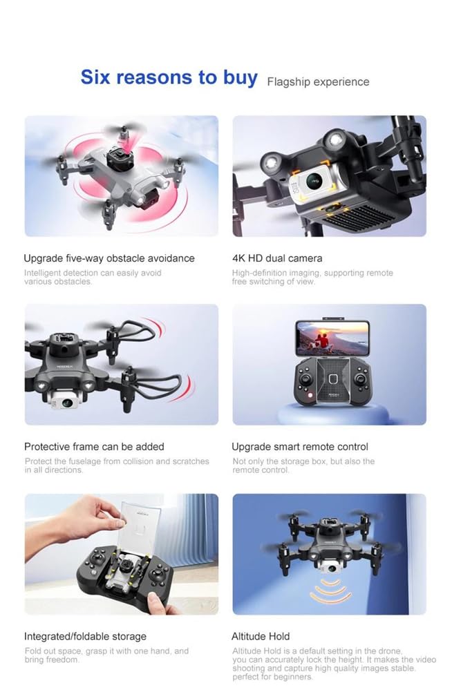 Nero,Single Battery,v30 Mini Drone con Telecamera HD 4k 1080p FPV rc droni Elicottero Professionale a Cinque Lati per Evitare Gli Ostacoli Drone Giocattolo Regalo