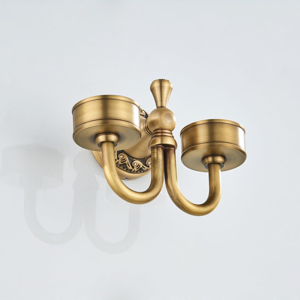 Cabilock Portabicchiere da parete in rame lucido per spazzolino da denti da bagno doppio portabicchieri in ceramica installazione facile per la casa | Doppio supporto da parete con due bicchieri in ceramica per spazzolini da denti e accessori per lavabo