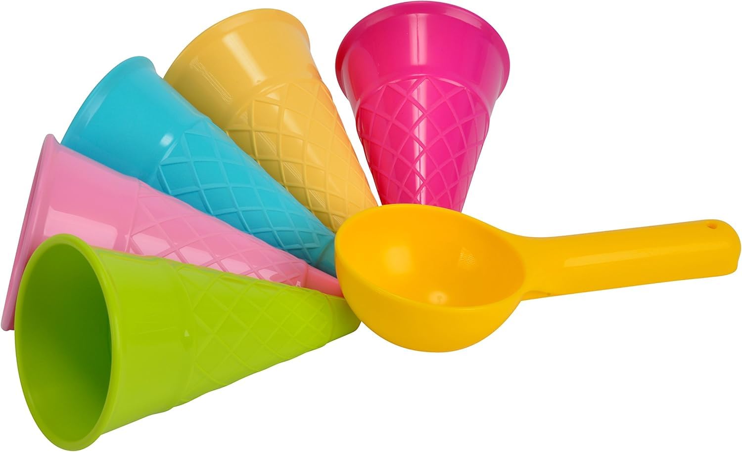 YESLUSY 6-teiliges Sandspielzeug-Set, 5 Waffel-Eisformen + Portionierer, bunter Kunststoff, ca. 15 cm, ab 2 Jahren