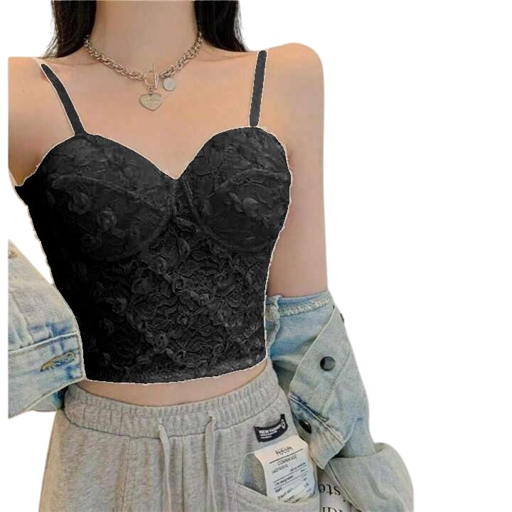 CRAMPLE®Lace Patchwork Tanks for Woman Spaghetti Strap 3D Folds Camis Female Korean Fashion Top-picture-41