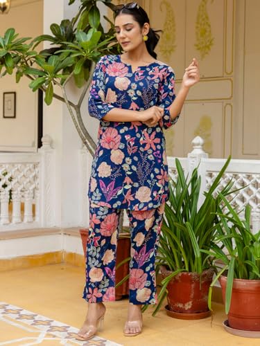 Image of feranoid Elegant V-Neck 3 /4 Sleeve Kurta & Pant Co-ord Set (S-XXL)