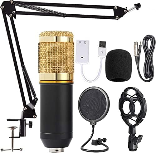 ZASHLY Microphone Studio, Condenser Microphone Kit with Adjustable Mic Suspension Scissor Arm, Metal Shock Mount and Pop Filter for Recor