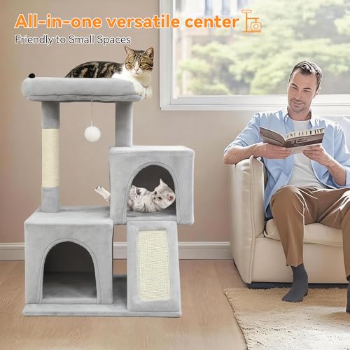 Árbol para gatos de 29.5 pulgadas con doble condominio blanco-gris miniatura 2