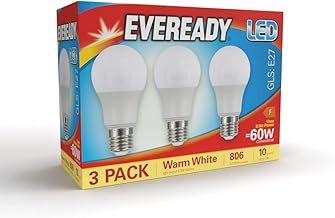 Eveready E27 Screw Bulb - Warm White E27 LED Bulb for Ceiling Lights, Lamps & Edison Screw ES E27 Bulb Fittings - Long Lasting & Energy Saving LED Light Bulb 3000k 806 Lumen 60w Equivalent- Pack of 3