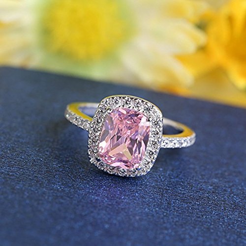 KUYIUIF Brilliant Cut Solitaire Cubic Zirconia CZ Engagement Ring 18k White Gold Pink Austria Crystal Lady Bridal Wedding Engagement (8)3
