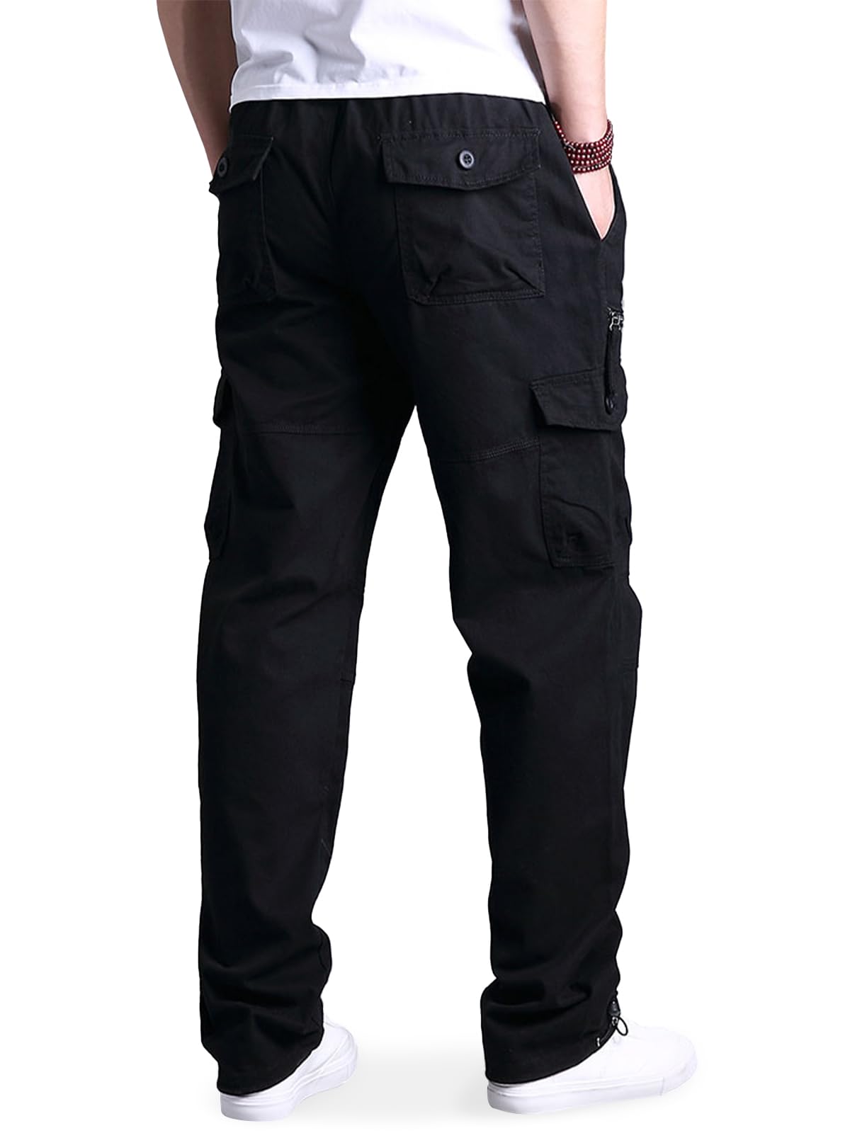 Aotoyou Pantalones Cargo de algodón para Hombre, Pantalones Cargo con 7 Bolsillos, Cintura elástica, Pantalones Casuales