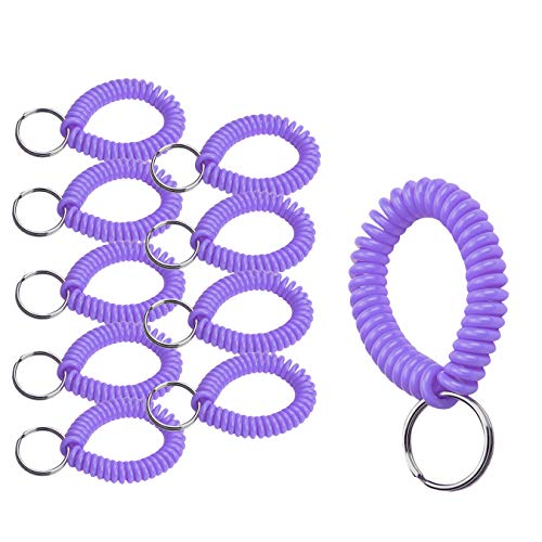 ucky Line 2” Spiral Wrist Coil with Steel Key Ring, Flexible Wrist Band Key Chain Bracelet, Stretches to 12”, Purple, 10 Pack (41065)