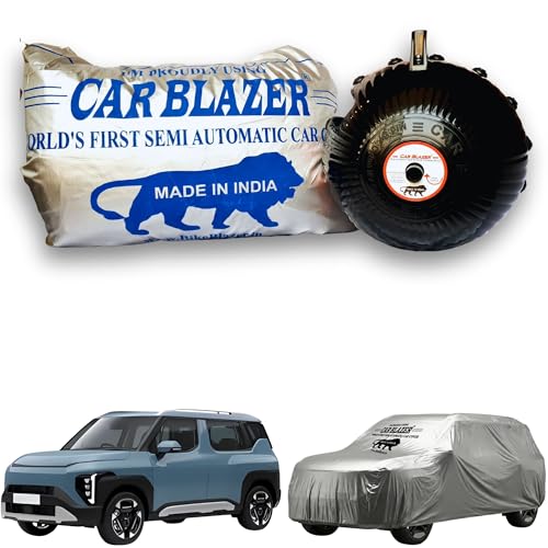 Image of CARBLAZER Portable & Semi-Automatic Full Body Car Covers: Heavy Duty Device| Anti-Theft| Dust & Scratch Proof | Water & Wind Resistant|Custom Fit| Dual-Side Cover, Compatible for kia Syros