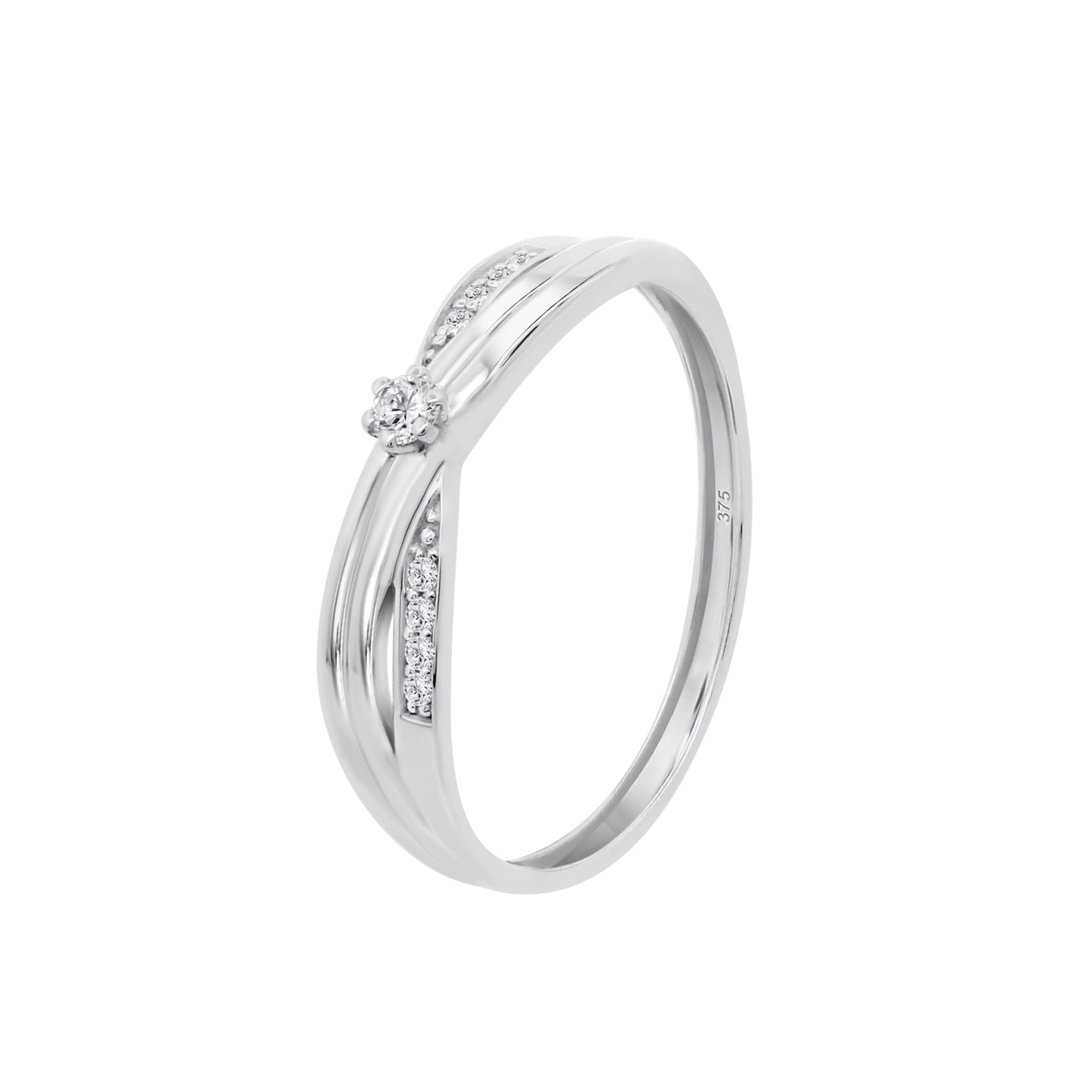 Time RoaD Anillo Mujer con Diamantes Oro Blanco 9K de 375 ml - Diseño Ergonómico y Ajuste Perfecto DIA00033 - Ideal para Compromiso - Pedida - Alianza - Promesa - Anillos Mujer