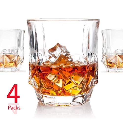 GLASKEY Whiskey Glasses, Set of 4 Scotch Glass Tumblers for Drinking Bourbon, Cognac