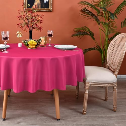 MEANMOY Hot Pink Round Tablecloth 108 Inch Water Resistant Table Cloth