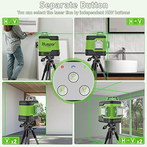 Huepar 3D Cross Line Self-Leveling Laser Level 3 X 360 Green Beam Three-Plane Leveling And Alignment Laser Tool-Switchable Vertical & Horizontal Lines, Li-Ion Battery&Portable Tool Bag Included #TOP2