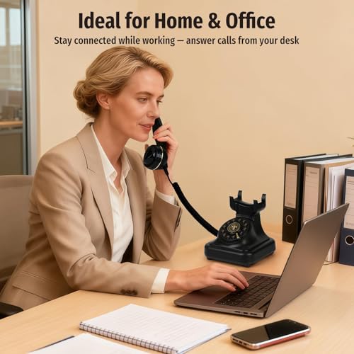 Sangyn Bluetooth Retro Phone with Speakerphone, Bluetooth Landline Telephone, Bluetooth Home Phone with USB Rechargeable Power, Hands-Free Calling & Music Playback, Black