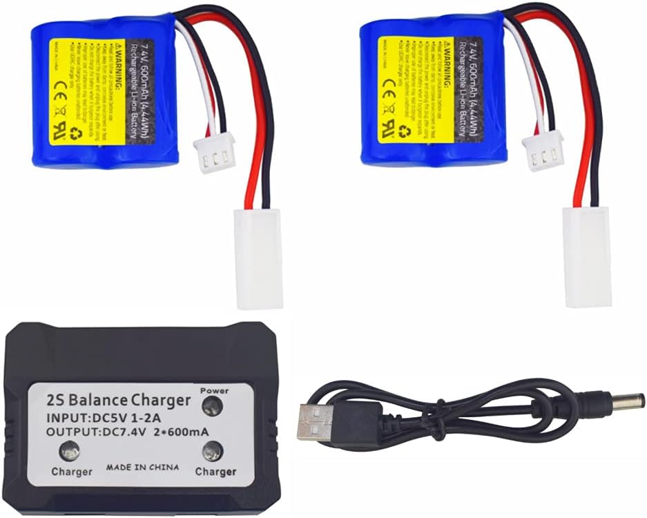 sea jump Accessories 2PCS 7.4V 600mah Lithium Battery with Mini Odamiya Connector with 2in1 Square Charger for UDI001 UDI008 UDI020 Charging High-Speed Water-Cooled Remote Control Speed Boat Parts : Toys & Games