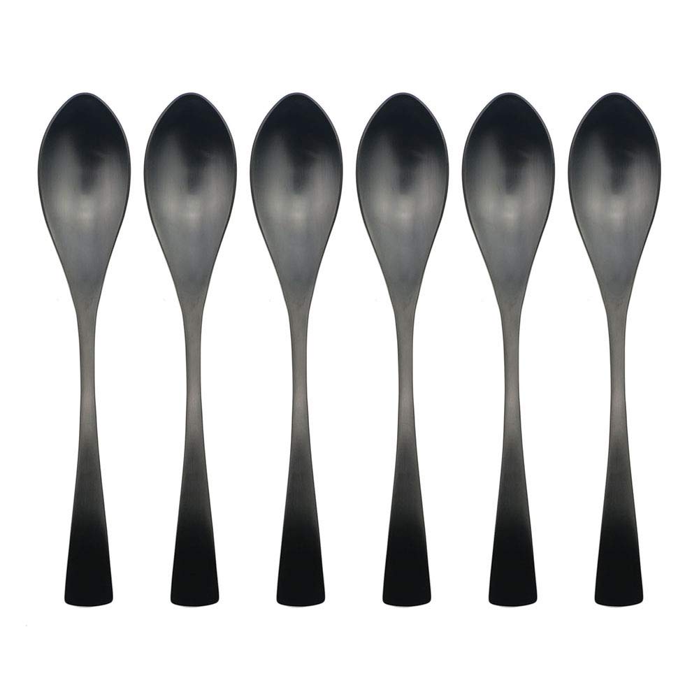 BRIIEC 6 Pieces Matte Black Teaspoon Set 18/10 Stainless Steel Spoon Set for Ice-cream, Tea, Coffee and More