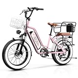 Electric Bike for Adults, 20"x 4" Fat Tire 35MPH Ebike, 1450W Peak Bike with 48V 20AH Removable Battery, 80 Miles Max Range Mechanical Disc Brake 2 Seater Electric Bicycle Pink with Safety Seat