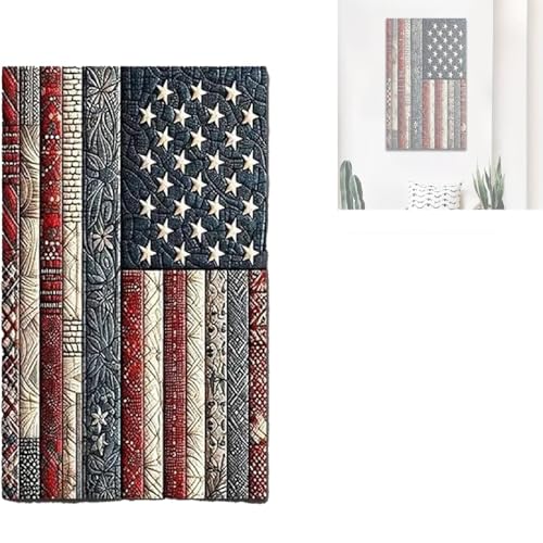 5D Diamond Painting Kit American Flag Quilt Pattern Full Drill Diamond Art Patriotic USA Flag 5D Cross Stitch Crystal Rhinestone Painting with Tools for Beginners Home Wall Decor