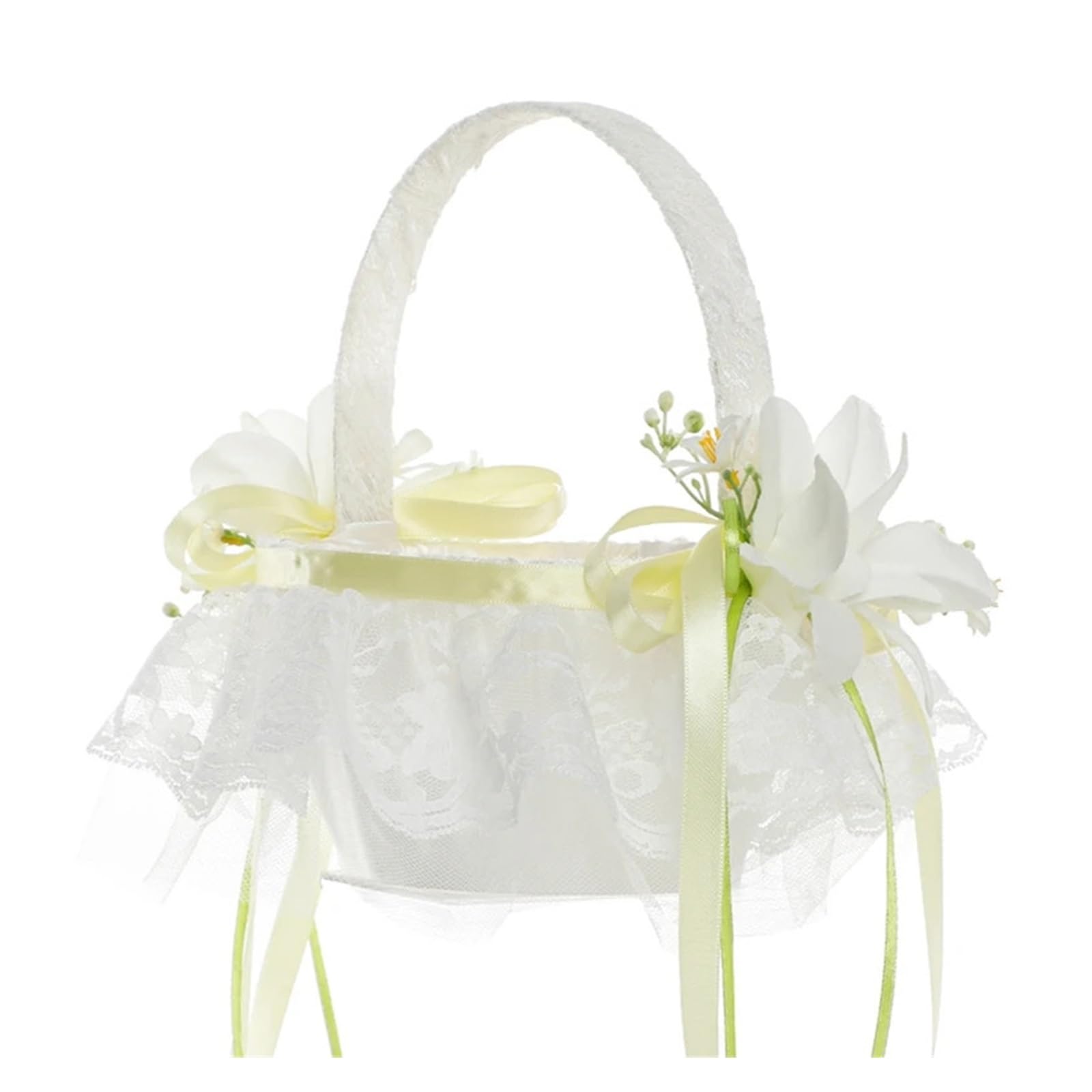 Wedding Petal Confetti Basket, White Lace Flower Basket for Wedding Ceremony Hand Held Decoration(White3)
