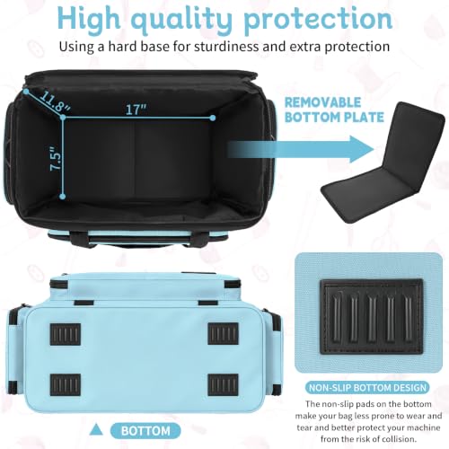 Image of Sewing Machine Carrying Case with Multiple Storage Pockets Large Capacity, Universal Tote Storage Bag Compatible with Most Standard Singer, Brother, Janome, Blue