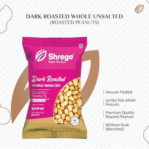 Image of Shrego Dark Roasted Whole Peanuts Unsalted 180g | Vacuum Packed | Ready-to-Use Roasted Peanuts | No Added Salt | Crunchy Protein Snack