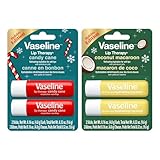 Vaseline Holiday Edition Lip Therapy Set, Candy Cane and Coconut Macaroon Flavors, 2-Pack Bundle with 4 Total Sticks, 0.16 oz Each