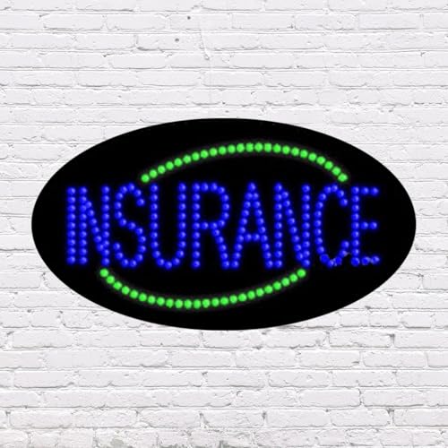 LED Insurance Sign for Retail Business Displays |Advertising Electronic Light Up Sign for Windows Walls |15"h x 27"w x 2"d