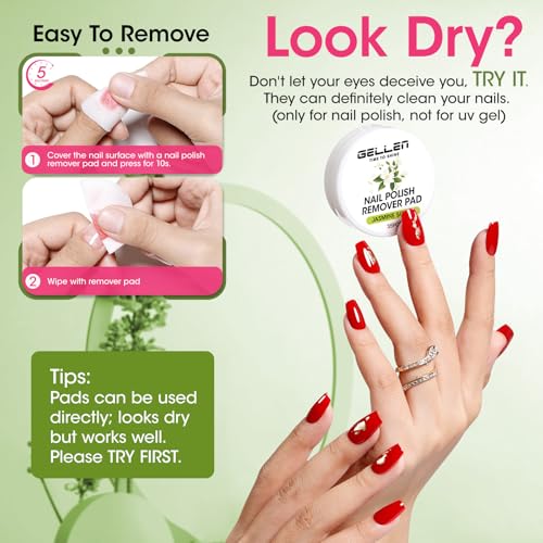 Image of Gellen Nail Polish Remover, 5-9s Quick Removal, Jasmine Scent, Non-drying | Dip Twist Sponge Nail Polish Remover Pot For Fingernail Toenail, Non-Acetone Free, Gentle Formula Shea Butter & Vitamin E