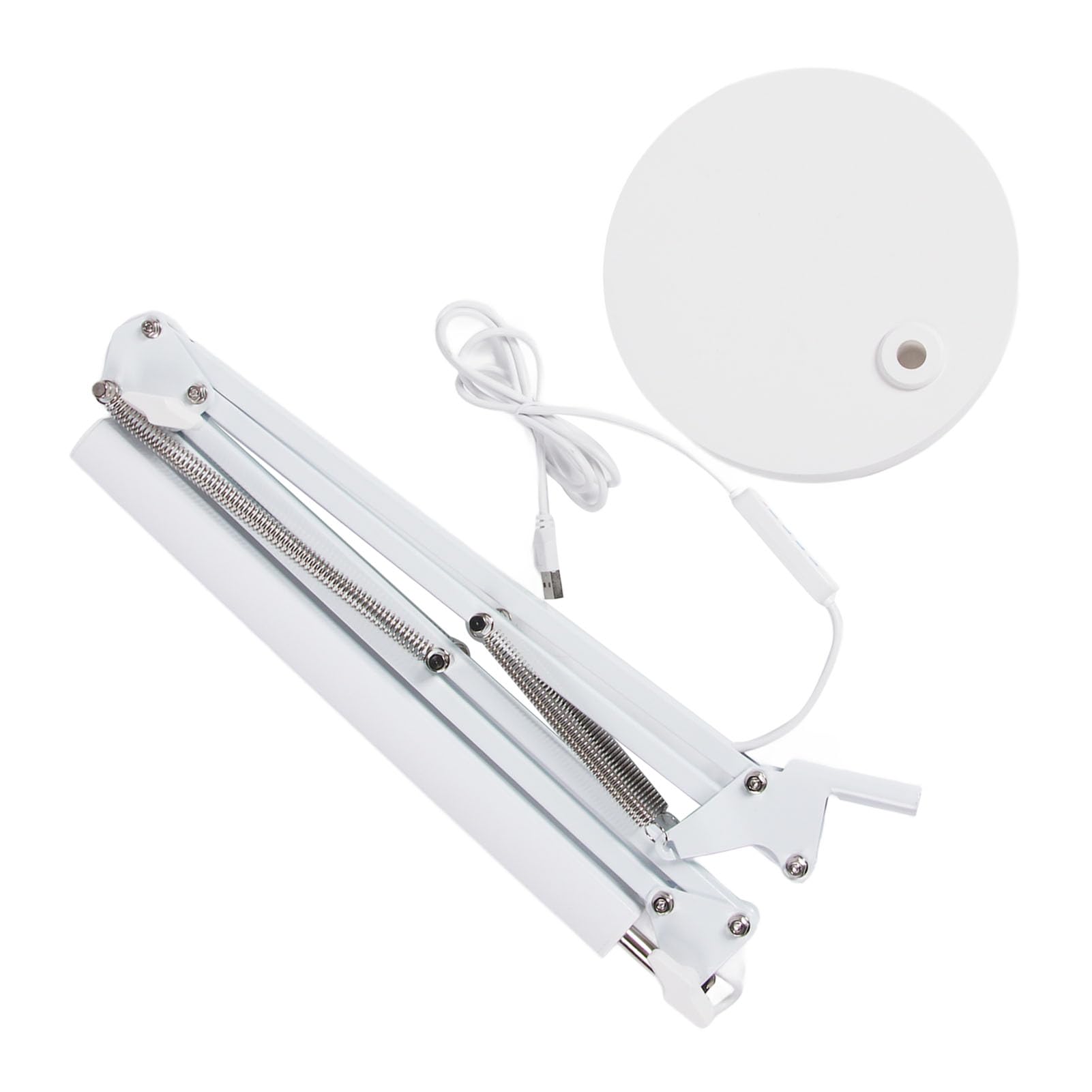 LED-Schreibtischlampe, 12 W, 1000 LX, 3-teilige Schreibtischlampe mit Schwenkarm, Verstellbare mit Rundem Sockel für Büro, Schlafzimmer, Schlafsaal, Schule, Hotel, Tattoo, Augenbrauen, (WHITE)