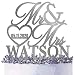 P Lab Personalized Cake Topper Mr. Mrs. Last Name Custom Date 2 Wedding Cake Topper Acrylic Decoration for Special Event Silver Glitter