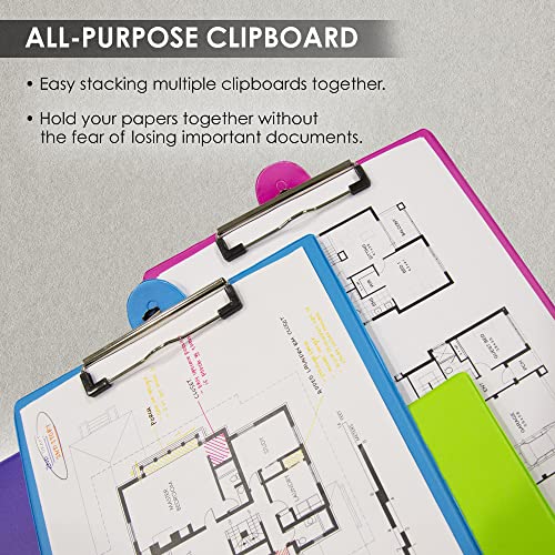 Bazic Clipboard Pvc Standard Clipboards W/Low Profile Clip, Fits A4 Letter Size, Assorted Bright Color For Office School, 4-Pack #TOP4